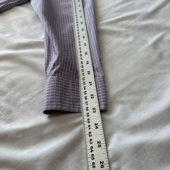 Perry Ellis Portfolio 16.5 Slim Fit Micro Plaid Button Up Dress Shirt Purple - Picture 9 of 12